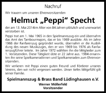 Todesanzeige von Helmut Specht von Westfälische Nachrichten