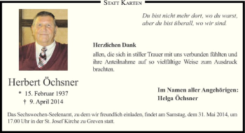 Todesanzeige von Herbert Öchsner von Westfälische Nachrichten