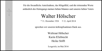 Todesanzeige von Walter Hölscher von Westfälische Nachrichten