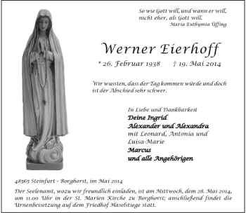 Todesanzeige von Werner Eierhoff von Westfälische Nachrichten