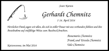 Todesanzeige von Gerhardt Chemnitz von Westfälische Nachrichten