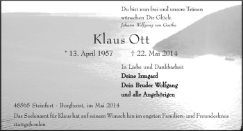 Todesanzeige von Klaus Ott von Westfälische Nachrichten