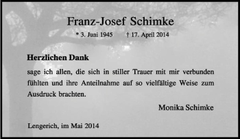 Todesanzeige von Franz-Josef Schimke von Westfälische Nachrichten