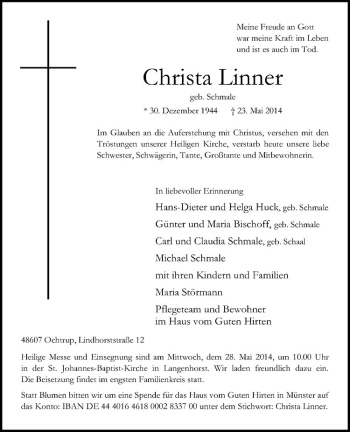Todesanzeige von Christa Linner von Westfälische Nachrichten