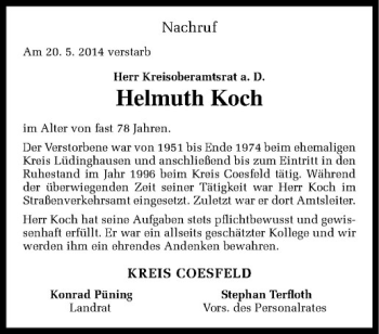 Todesanzeige von Helmuth Koch von Westfälische Nachrichten