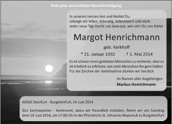 Todesanzeige von Margot Henrichmann von Westfälische Nachrichten