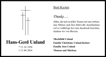 Todesanzeige von Hans-Gerd Unland von Westfälische Nachrichten