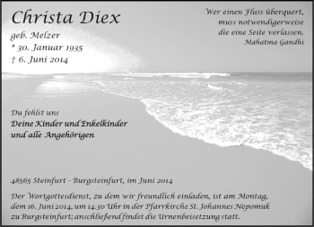 Todesanzeige von Christa Diex von Westfälische Nachrichten
