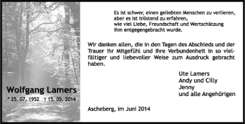Todesanzeige von Wolfgang Lamers von Westfälische Nachrichten