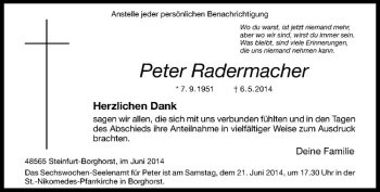Todesanzeige von Peter Radermacher von Westfälische Nachrichten