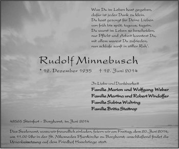 Todesanzeige von Rudolf Minnebusch von Westfälische Nachrichten