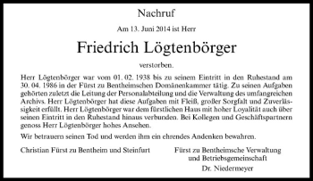 Todesanzeige von Friedrich Lötgenbörger von Westfälische Nachrichten