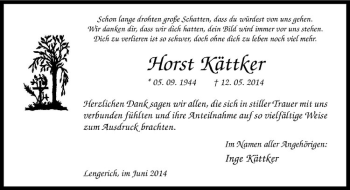 Todesanzeige von Horst Kättker von Westfälische Nachrichten