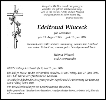 Todesanzeige von Edeltraud Winceck von Westfälische Nachrichten
