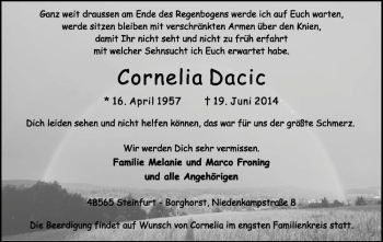 Todesanzeige von Cornelia Dacic von Westfälische Nachrichten