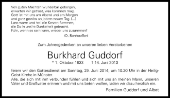 Todesanzeige von Burkhard Guddorf von Westfälische Nachrichten