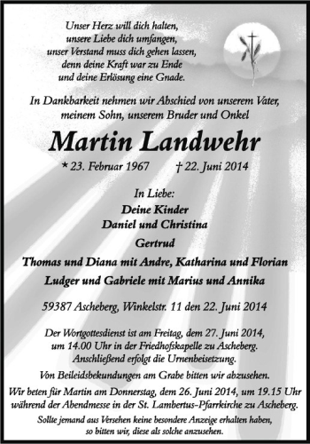 Todesanzeige von Martin Landwehr von Westfälische Nachrichten