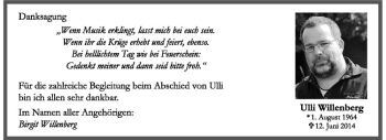 Todesanzeige von Ulli Willenberg von Westfälische Nachrichten