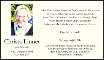 Todesanzeige von Christa Linner von Westfälische Nachrichten