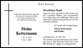 Todesanzeige von Heinz Kettermann von Westfälische Nachrichten