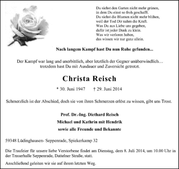 Todesanzeige von Christa Reisch von Westfälische Nachrichten