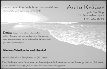 Todesanzeige von Anita Krüger von Westfälische Nachrichten