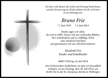 Todesanzeige von Bruno Frie von Westfälische Nachrichten