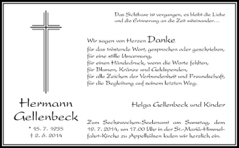 Todesanzeige von Hermann Gellenbeck von Westfälische Nachrichten