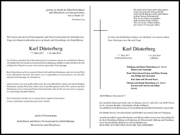 Todesanzeige von Karl Düsterberg von Westfälische Nachrichten