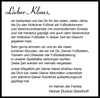 Todesanzeige von Klaus  von Westfälische Nachrichten