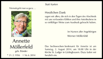 Todesanzeige von Annette Möllerfeld von Westfälische Nachrichten