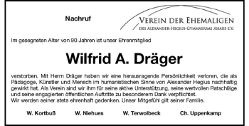 Todesanzeige von Wilfrid A. Dräger von Westfälische Nachrichten