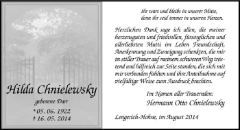 Todesanzeige von Hilda Chnielewsky von Westfälische Nachrichten