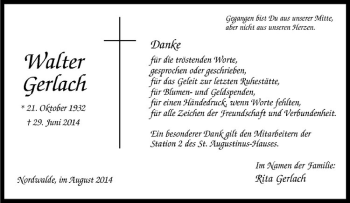 Todesanzeige von Walter Gerlach von Westfälische Nachrichten