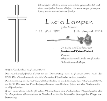Todesanzeige von Lucia Lampen von Westfälische Nachrichten