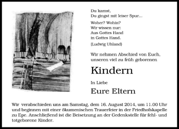 Todesanzeige von Kinder  von Westfälische Nachrichten