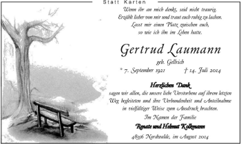 Todesanzeige von Gertrud Laumann von Westfälische Nachrichten