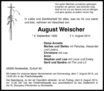 Todesanzeige von August Weischer von Westfälische Nachrichten