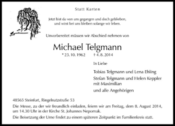 Todesanzeige von Michael Telgmann von Westfälische Nachrichten