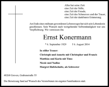 Todesanzeige von Ernst Konermann von Westfälische Nachrichten