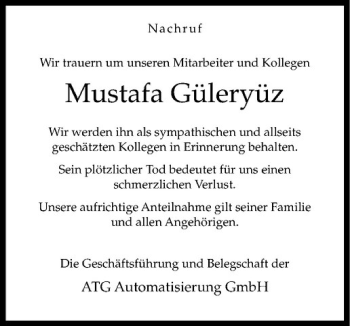 Todesanzeige von Mustafa Güleryüz von Westfälische Nachrichten