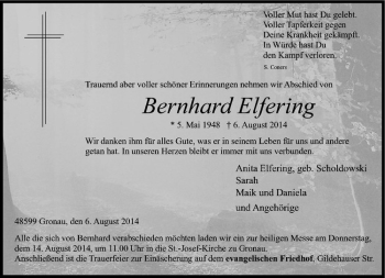 Todesanzeige von Bernhard Elfering von Westfälische Nachrichten