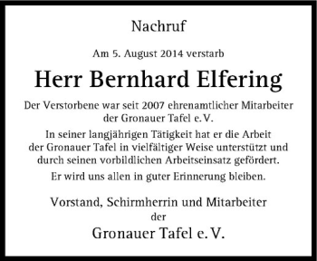 Todesanzeige von Bernhard Elfering von Westfälische Nachrichten