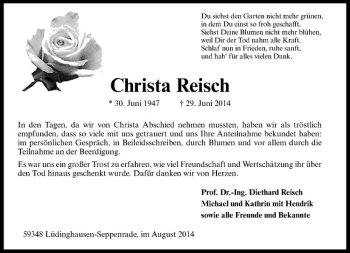 Todesanzeige von Christa Reisch von Westfälische Nachrichten