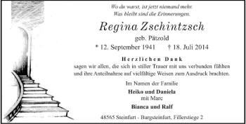 Todesanzeige von Regina Zschintzsch von Westfälische Nachrichten
