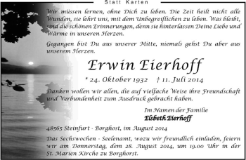 Todesanzeige von Erwin Eierhoff von Westfälische Nachrichten