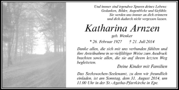 Todesanzeige von Katharina Arnzen von Westfälische Nachrichten