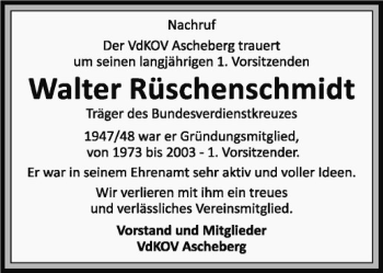 Todesanzeige von Walter Rüschenschmidt von Westfälische Nachrichten