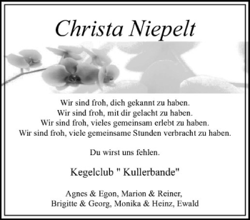 Todesanzeige von Christa Niepelt von Westfälische Nachrichten