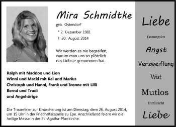 Todesanzeige von Mira Schmidtke von Westfälische Nachrichten